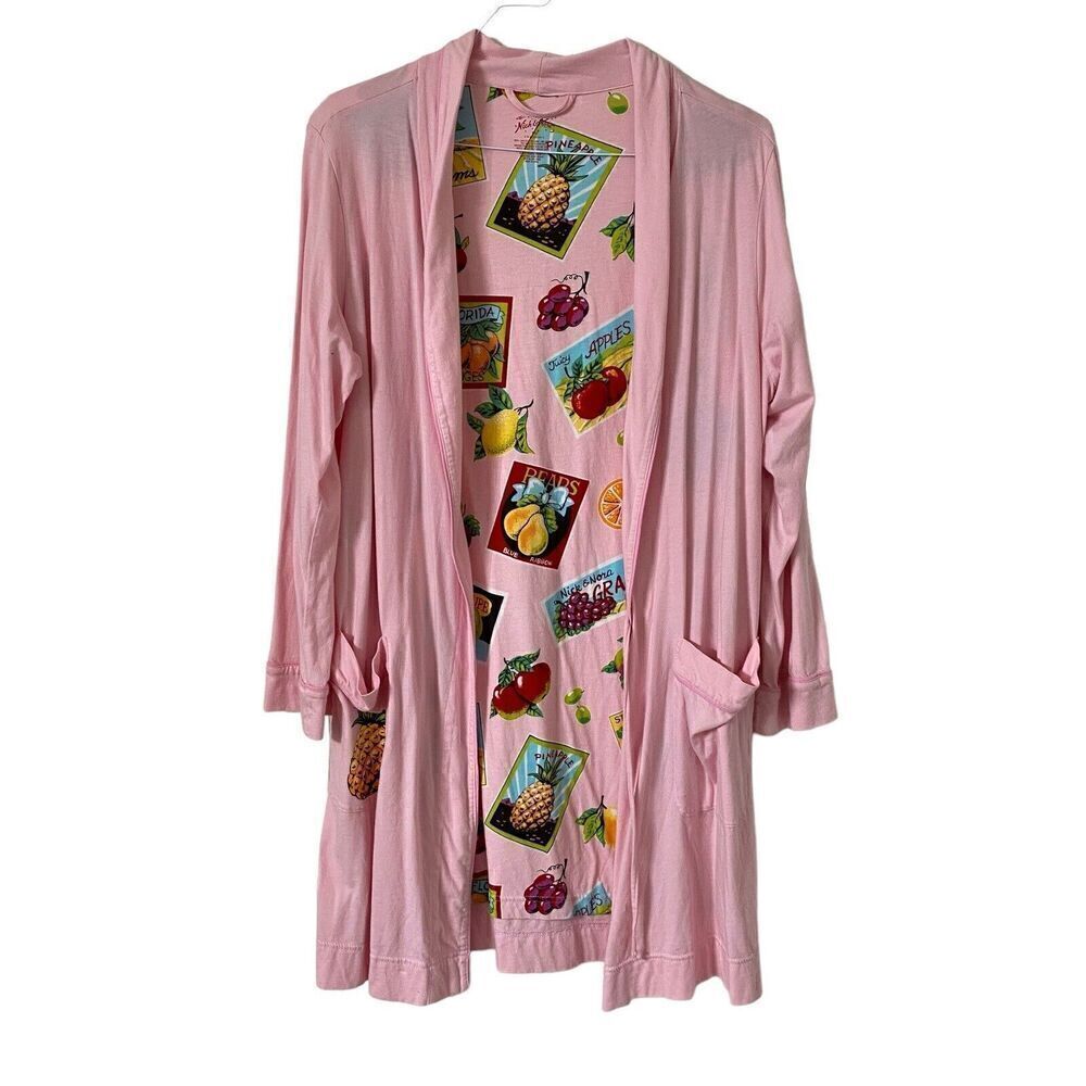 Nick and Nora Robe Womens Small Medium Pink Farm Fresh Fruit Lining NO BELT